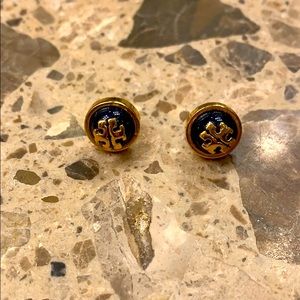 Tory Burch logo Navy/gold studs
